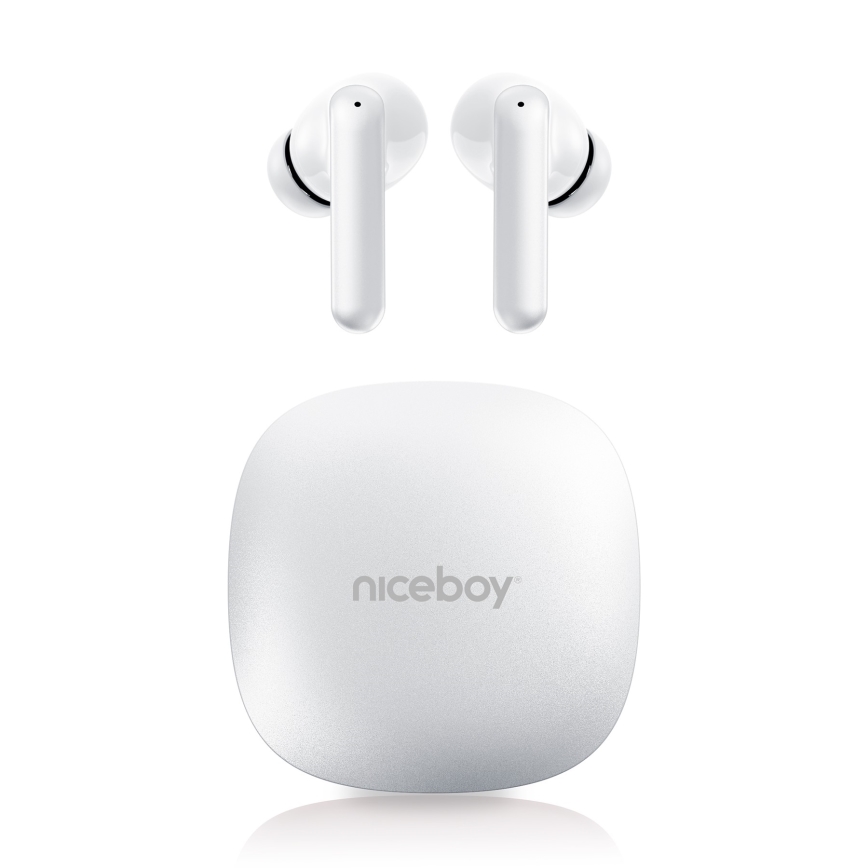 Niceboy Pins 4 PRO - Trådløse høretelefoner med ANC 380 mAh + 2x 35 mAh IP54 hvid
