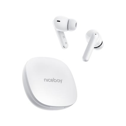 Niceboy Pins 4 PRO - Trådløse høretelefoner med ANC 380 mAh + 2x 35 mAh IP54 hvid