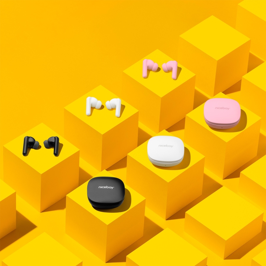 Niceboy Pins 4 PRO - Trådløse høretelefoner med ANC, 380 mAh + 2x 35 mAh, IP54, rosa