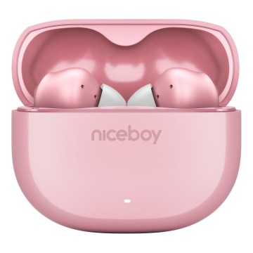 Niceboy Pins 4 - Trådløse in-ear-ørepropper med aktiv støjreduktion (ANC), 400 mAh opladningsetui + 2 x 50 mAh ørepropper, IPX4, lyserød