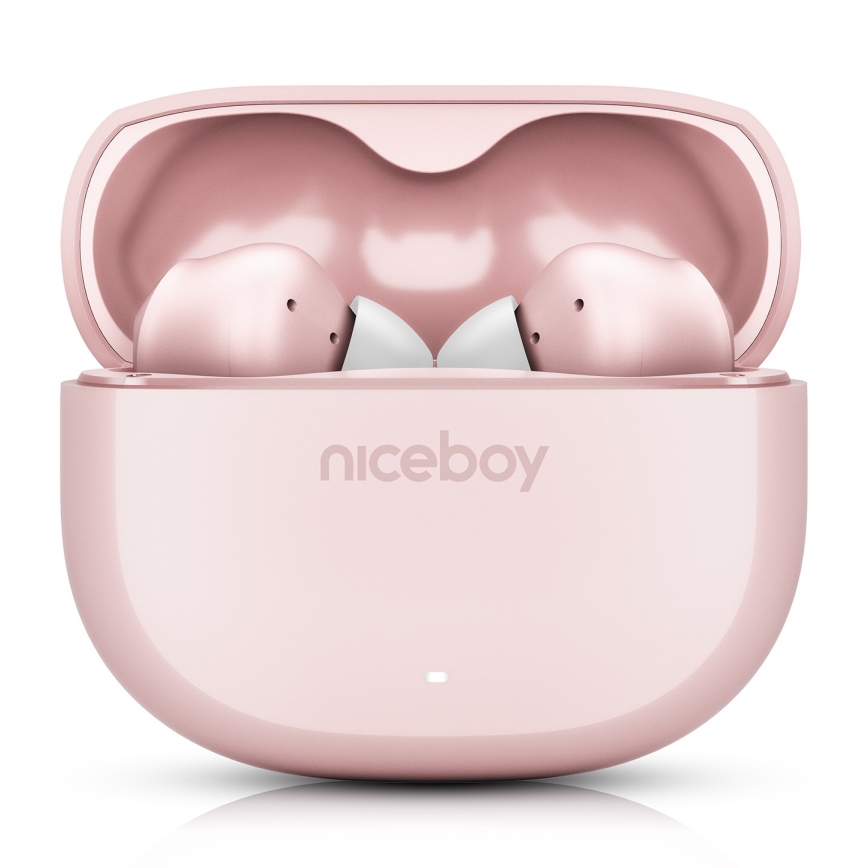 Niceboy Pins 4 - Trådløse in-ear-ørepropper med aktiv støjreduktion (ANC), 400 mAh opladningsetui + 2 x 50 mAh ørepropper, IPX4, lyserød