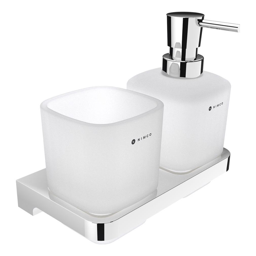 NIMCO MA 2905831C-26 - Væghængt sæbedispenser og tandbørsteholder MAYA 320 mm mat glas/skinnende krom