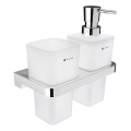 NIMCO MA 2905831H-26 - Væghængt sæbedispenser og tandbørsteholder MAYA 290 mm mat glas/skinnende krom