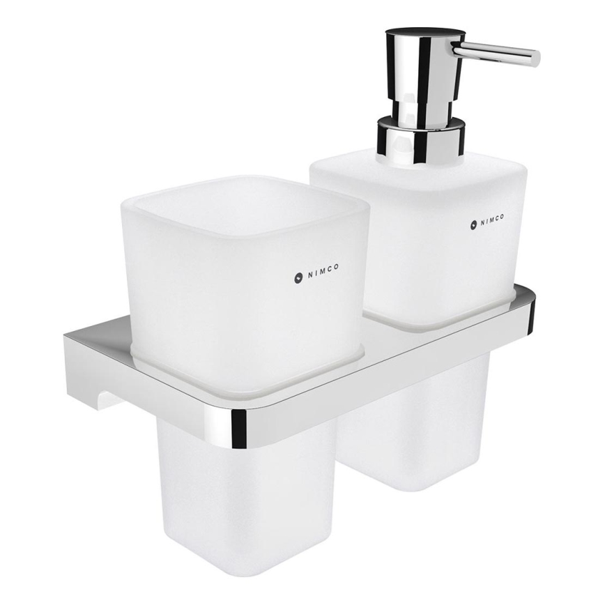NIMCO MA 2905831H-26 - Væghængt sæbedispenser og tandbørsteholder MAYA 290 mm mat glas/skinnende krom