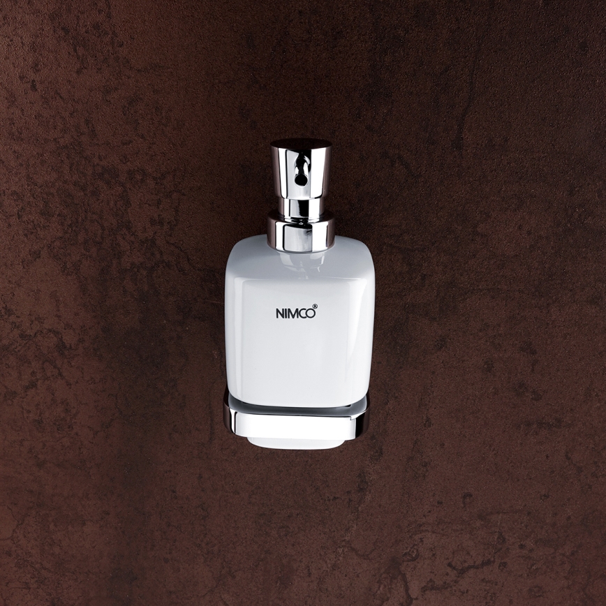 NIMCO MA sæt-31K-26 - Væghængt sæbedispenser + tandbørsteholder og knage MAYA 320 mm hvid/skinnende krom