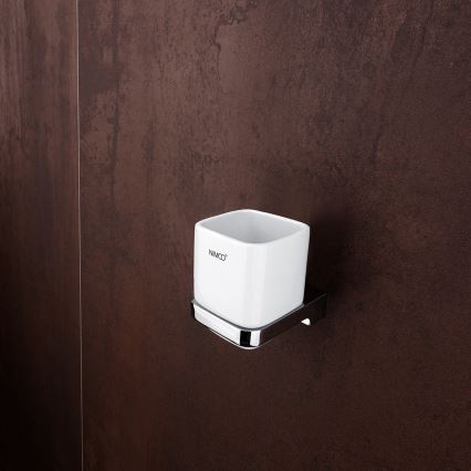 NIMCO MA sæt-31K-26 - Væghængt sæbedispenser + tandbørsteholder og knage MAYA 320 mm hvid/skinnende krom