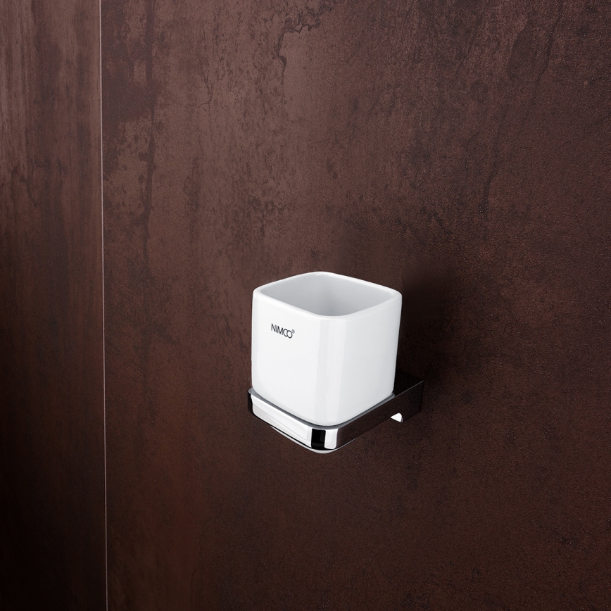 NIMCO MA sæt-31K-26 - Væghængt sæbedispenser + tandbørsteholder og knage MAYA 320 mm hvid/skinnende krom