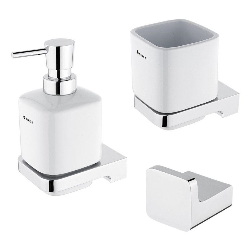 NIMCO MA sæt-31K-26 - Væghængt sæbedispenser + tandbørsteholder og knage MAYA 320 mm hvid/skinnende krom