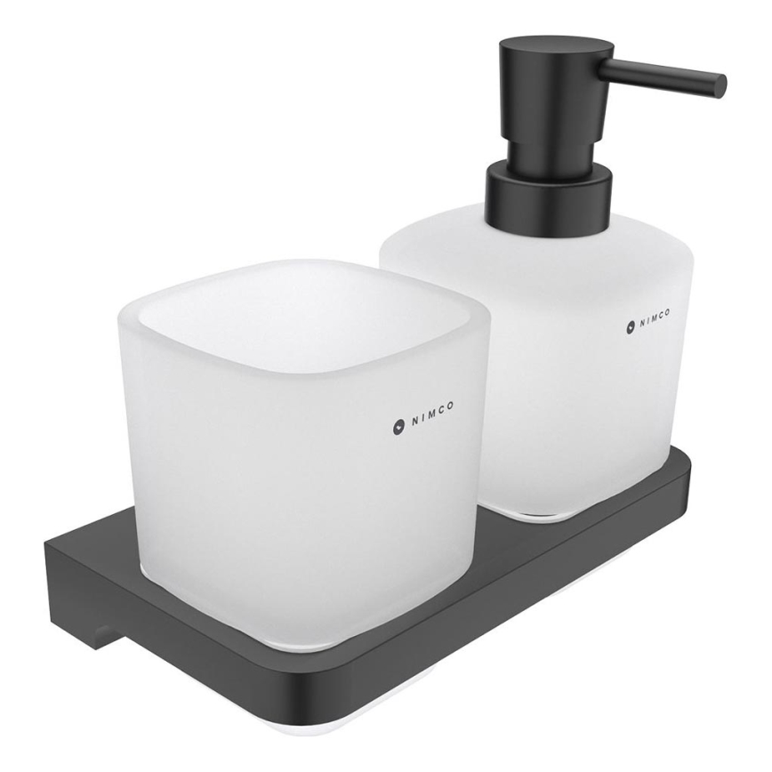 NIMCO MAC 2905831C-T-90 - Væghængt sæbedispenser og tandbørsteholder MAYA 320 mm mat glas/mat sort