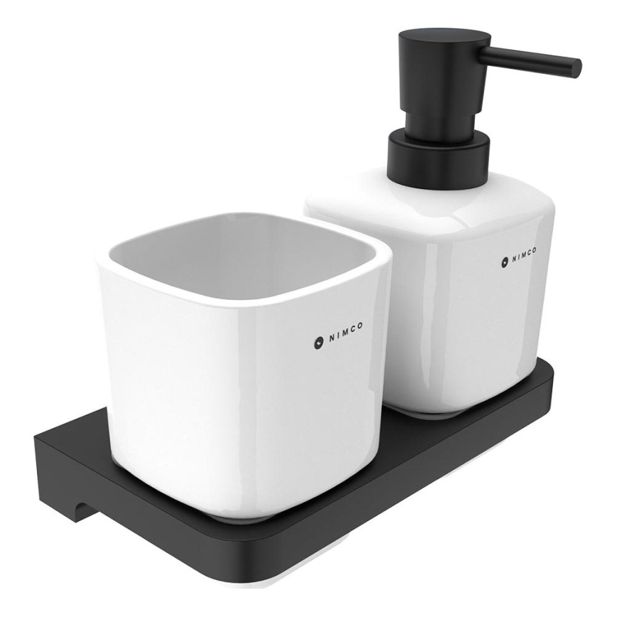 NIMCO MAC 2905831K-T-90 - Væghængt sæbedispenser og tandbørsteholder MAYA 320 mm hvid/mat sort