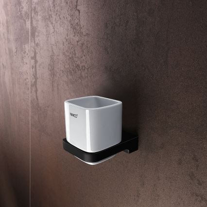 NIMCO MAC sæt-31K-T-90 - Væghængt sæbedispenser + tandbørsteholder og knage MAYA 320 mm hvid/mat sort