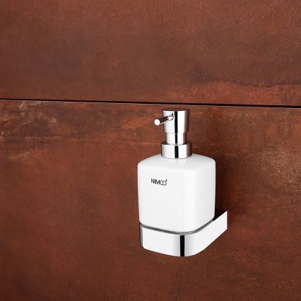 NIMCO NK sæt-31K-26 - Væghængt sæbedispenser + tandbørsteholder og knage NIKAU 320 mm hvid/skinnende krom