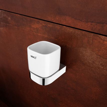 NIMCO NK sæt-31K-26 - Væghængt sæbedispenser + tandbørsteholder og knage NIKAU 320 mm hvid/skinnende krom