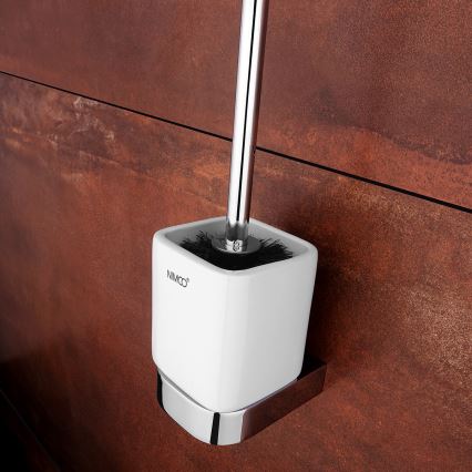 NIMCO NK sæt-94KN-26 - Væghængt toiletbørste og toiletrulleholder NIKAU hvid/skinnende krom