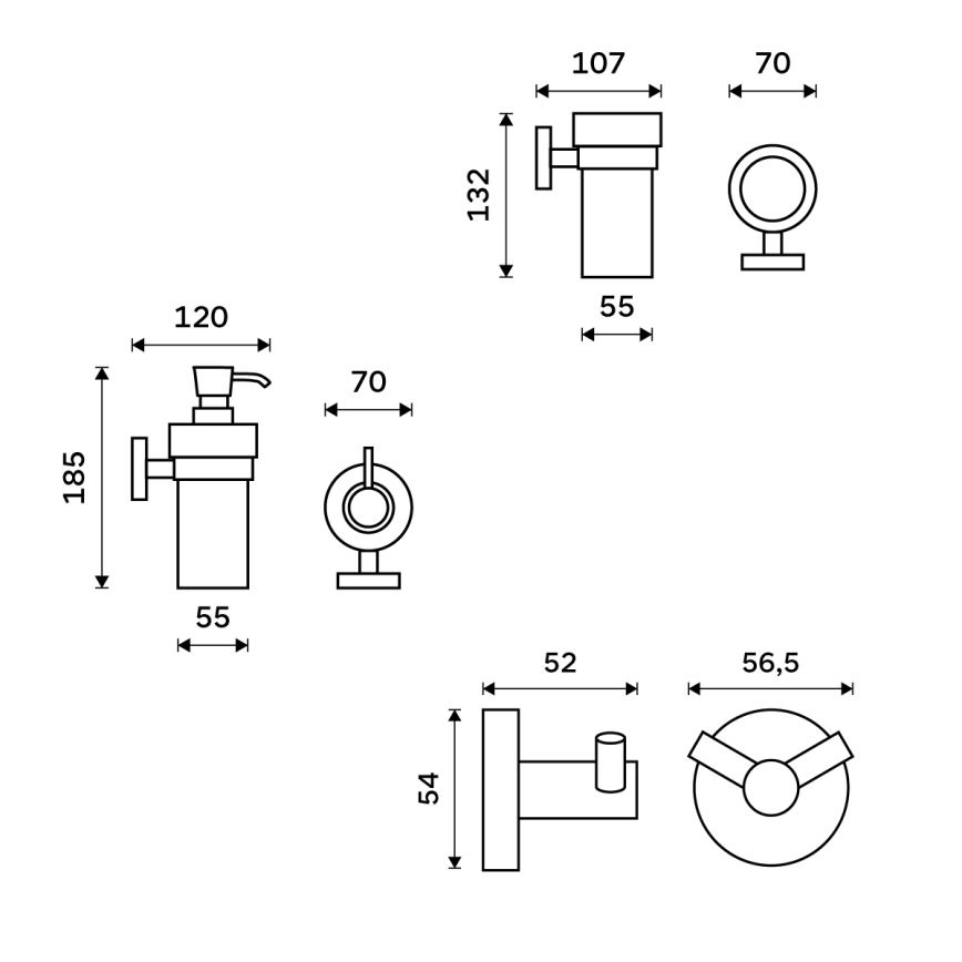 NIMCO UN sæt-31W-26 - Væghængt sæbedispenser + tandbørsteholder og knage UNIX 250 mm mat glas/skinnende krom