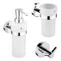 NIMCO UN sæt-31W-26 - Væghængt sæbedispenser + tandbørsteholder og knage UNIX 250 mm mat glas/skinnende krom