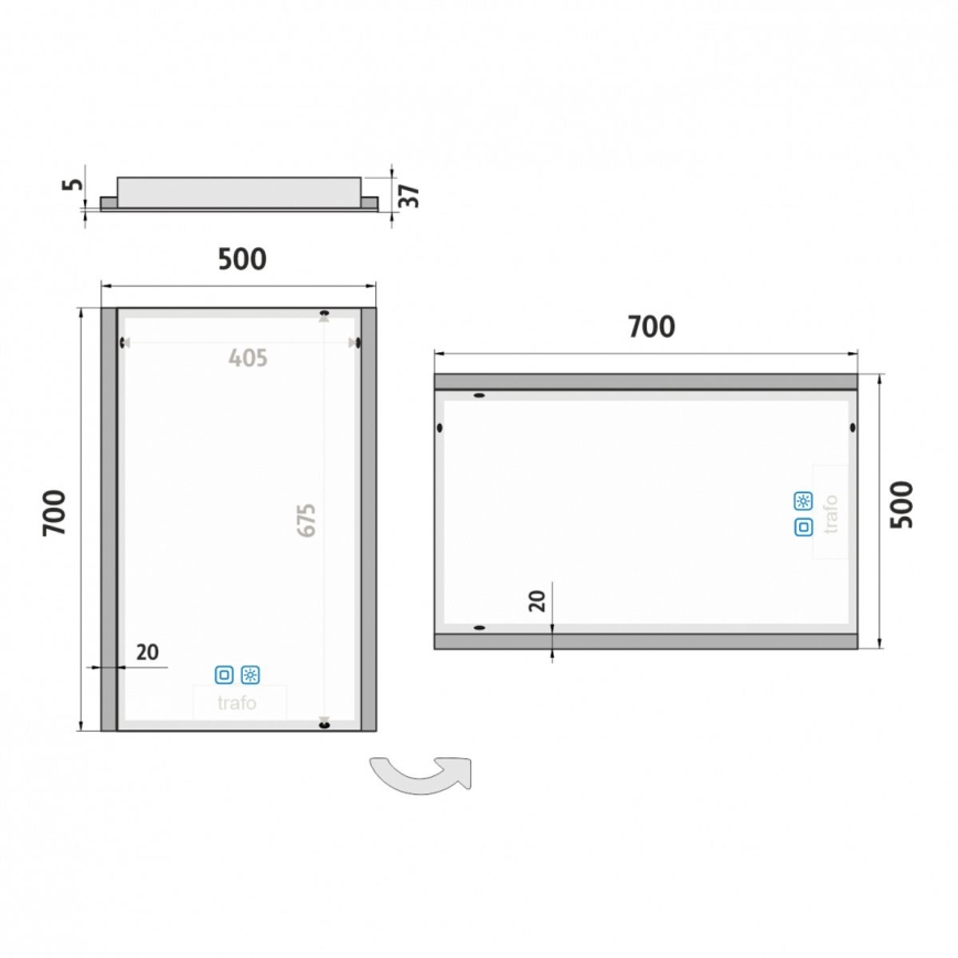 NIMCO ZP 11001VX - Dæmpbart LED-bagbelyst badeværelsesspejl LED/21W/230V 3000-6500K 70x50 cm IP44