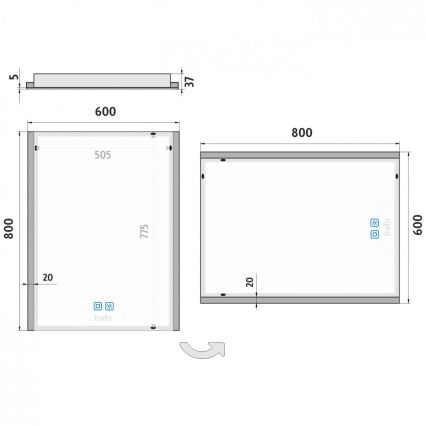 NIMCO ZP 11002VX - Dæmpbart baggrundsbelyst badeværelsesspejl med LED/24W/230V 3000-6500K 80x60 cm IP44