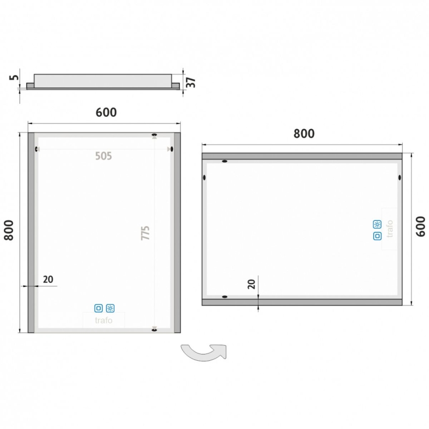 NIMCO ZP 11002VX - Dæmpbart baggrundsbelyst badeværelsesspejl med LED/24W/230V 3000-6500K 80x60 cm IP44
