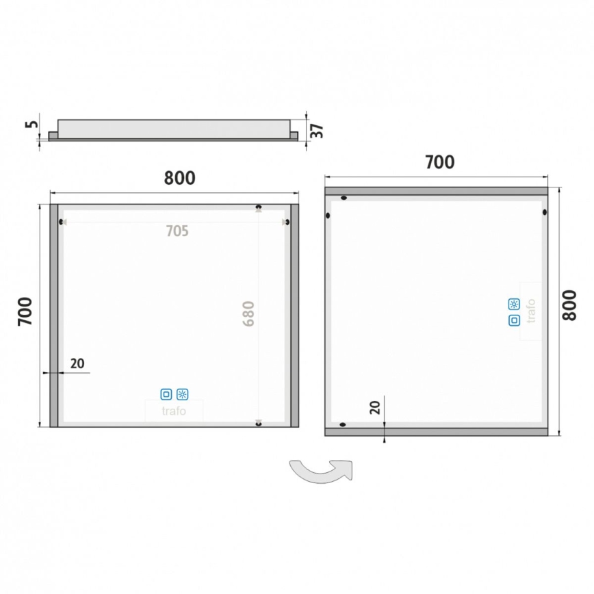 NIMCO ZP 11003VX - LED badeværelsesspejl med lys dæmpbart LED/21W/230V 3000-6500K 70x80 cm IP44