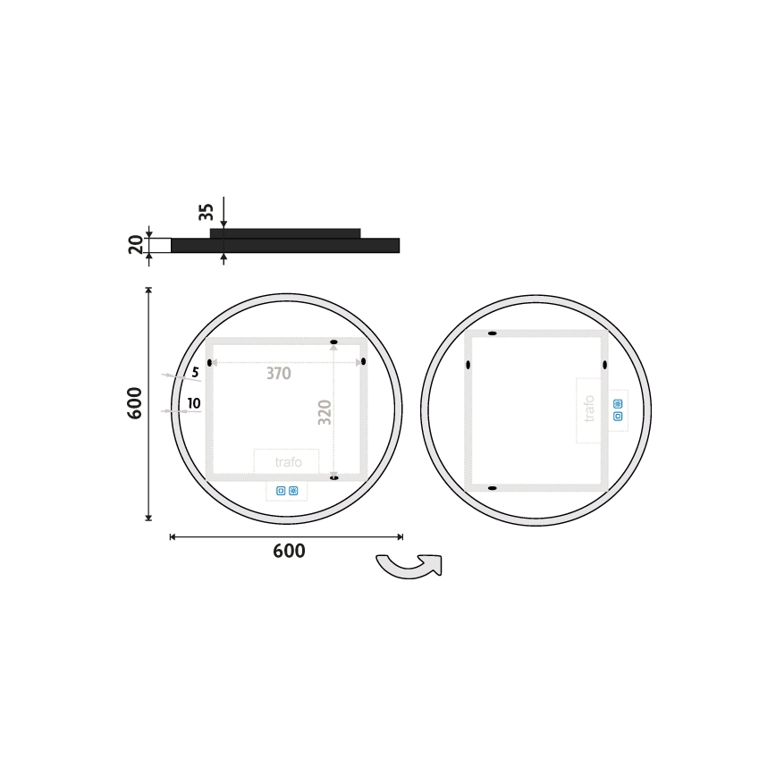 NIMCO ZPC 28000RVX-90 - LED-dæmpbart, baggrundsbelyst badeværelsesspejl LED/26W/230V 3000-6500K Ø 60 cm mat sort IP44