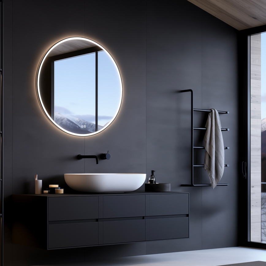 NIMCO ZPC 28001RVX-90 - LED badeværelsesspejl med lys dæmpbart LED/33W/230V 3000-6500K diameter 70 cm mat sort IP44