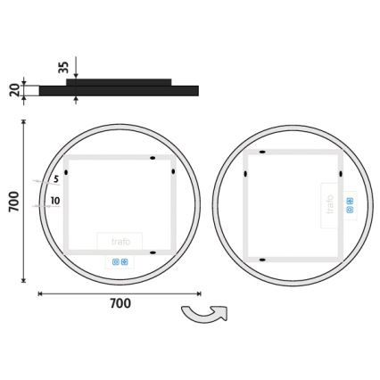 NIMCO ZPC 28001RVX-90 - LED badeværelsesspejl med lys dæmpbart LED/33W/230V 3000-6500K diameter 70 cm mat sort IP44