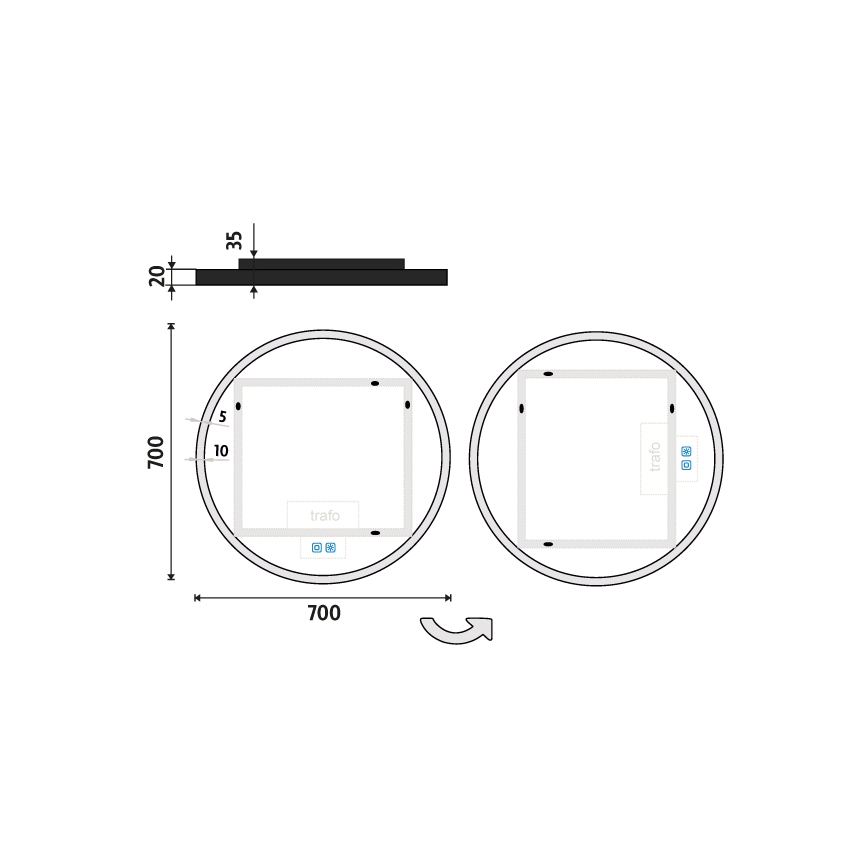 NIMCO ZPC 28001RVX-90 - LED badeværelsesspejl med lys dæmpbart LED/33W/230V 3000-6500K diameter 70 cm mat sort IP44