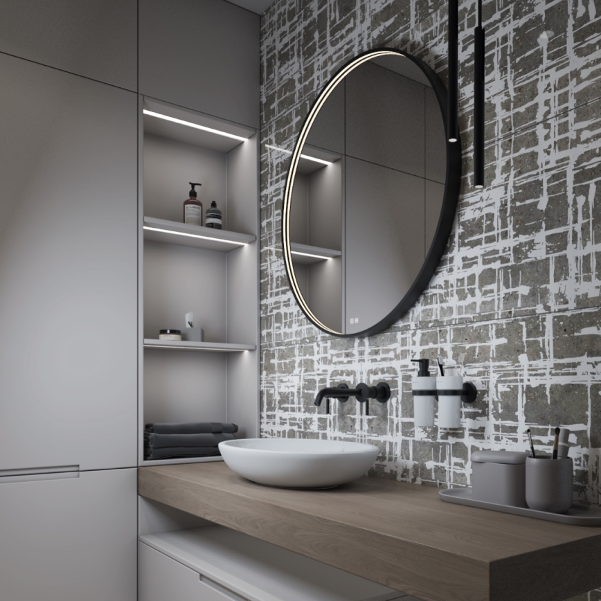 NIMCO ZPC 31002RVX-90 - LED-dæmpbart baggrundsbelyst badeværelsesspejl LED/26W/230V 3000-6500K Ø 80 cm mat sort IP44