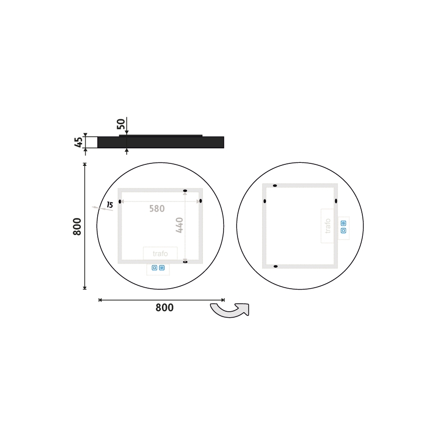 NIMCO ZPC 31002RVX-90 - LED badeværelsesspejl med lys dæmpbart LED/26W/230V 3000-6500K diameter 80 cm mat sort IP44
