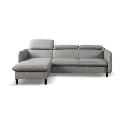 Sovesofa i L-form med opbevaringsplads NISA grå venstrevendt