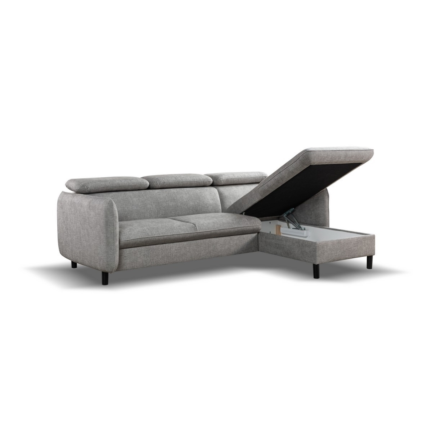 NISA L-formet hjørnesofa med sovefunktion og opbevaring, grå, højrevendt