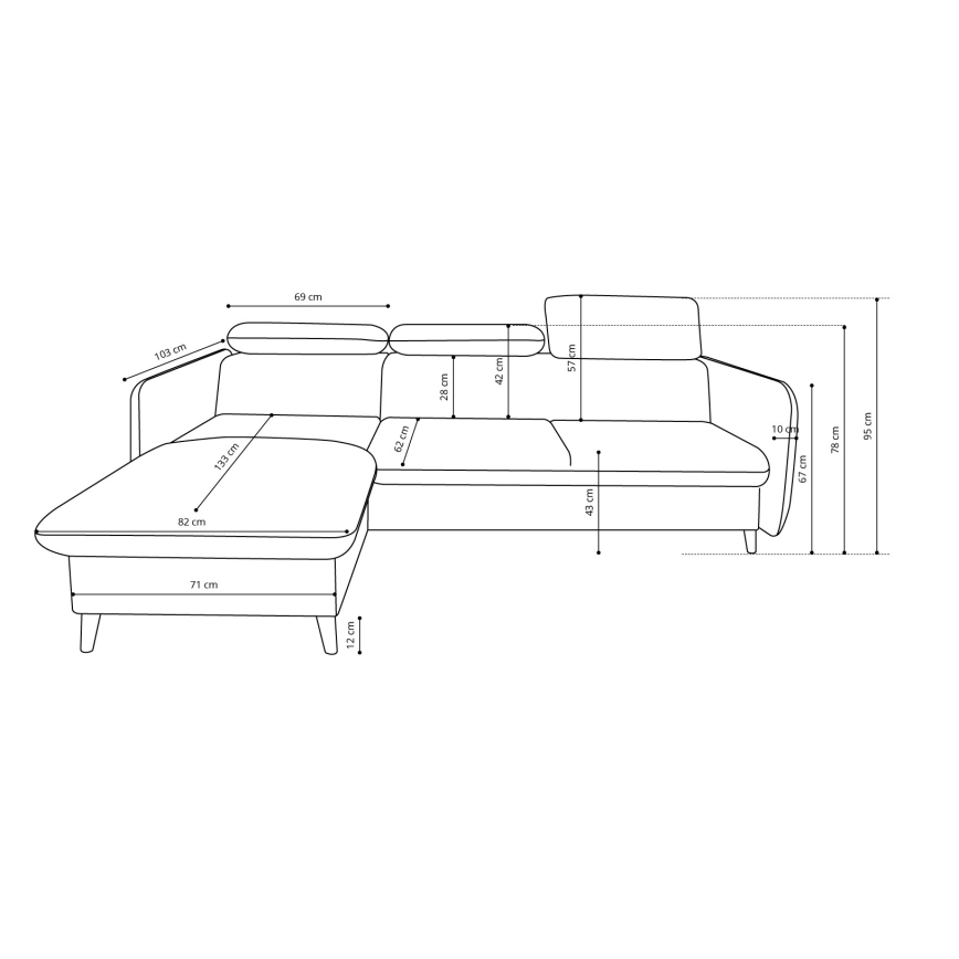 NISA L-formet hjørnesofa med sovefunktion og opbevaring, grå, højrevendt
