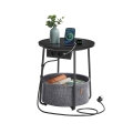 NOIRA sidebord 45 cm med integrerede stikkontakter og USB-porte, grå/sort