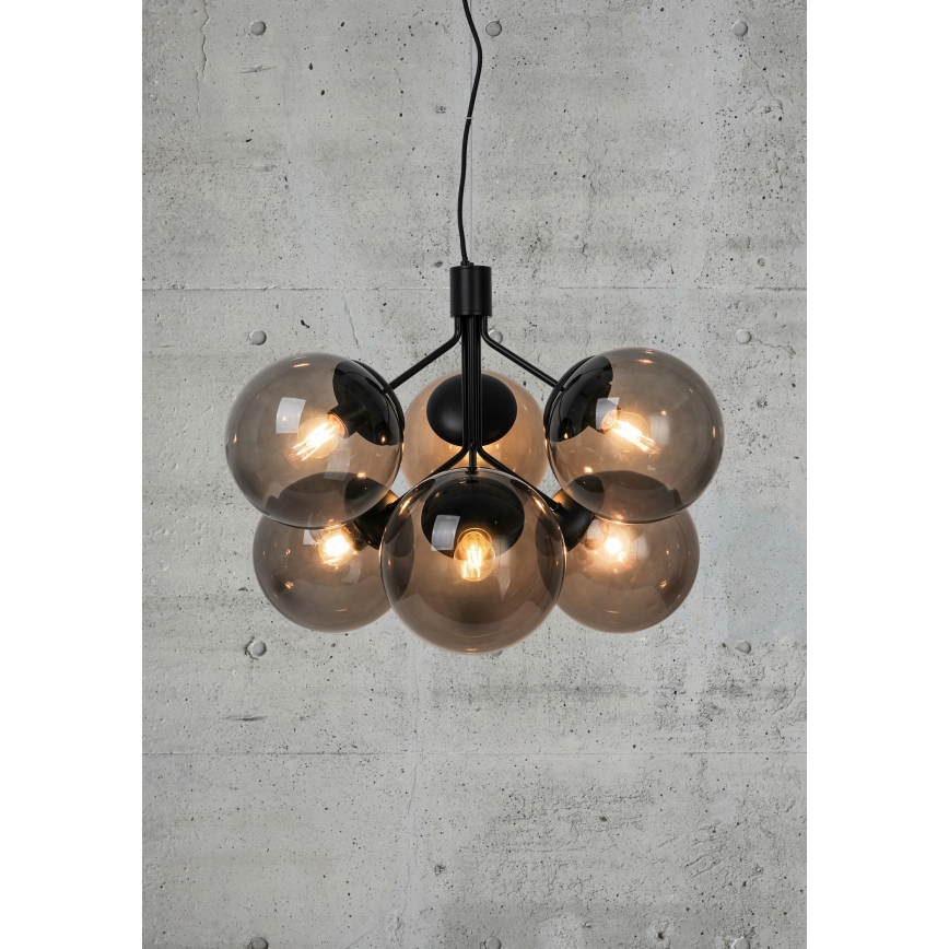 Nordlux - Pendel IVONA 6xE27/28W/230V sort