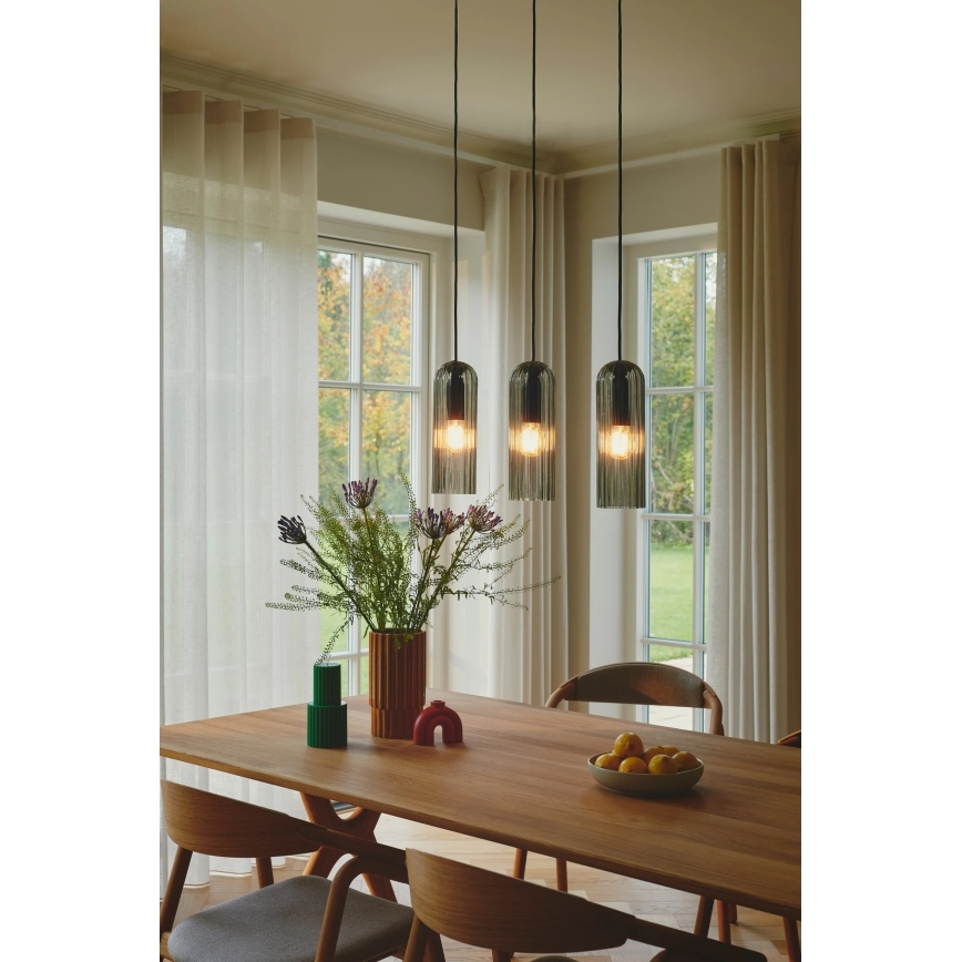 Nordlux - Pendel på kabel MIELLA 3xE27/25W/230V sort/røget