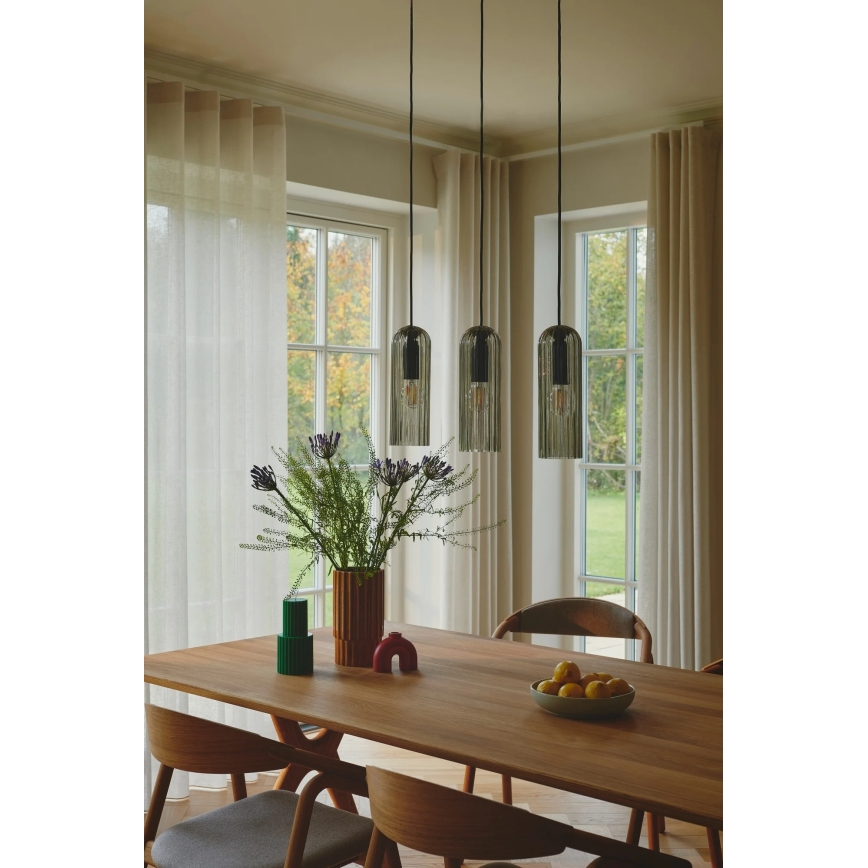 Nordlux - Pendel på kabel MIELLA 3xE27/25W/230V sort/røget