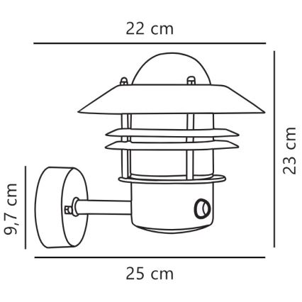 Nordlux - Udendørs væglampe med sensor BLOKHUS 1xE27/60W/230V IP54