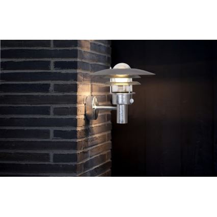 Nordlux - Udendørs væglampe med sensor LONSTRUP 1xE27/60W/230V IP44 sølv