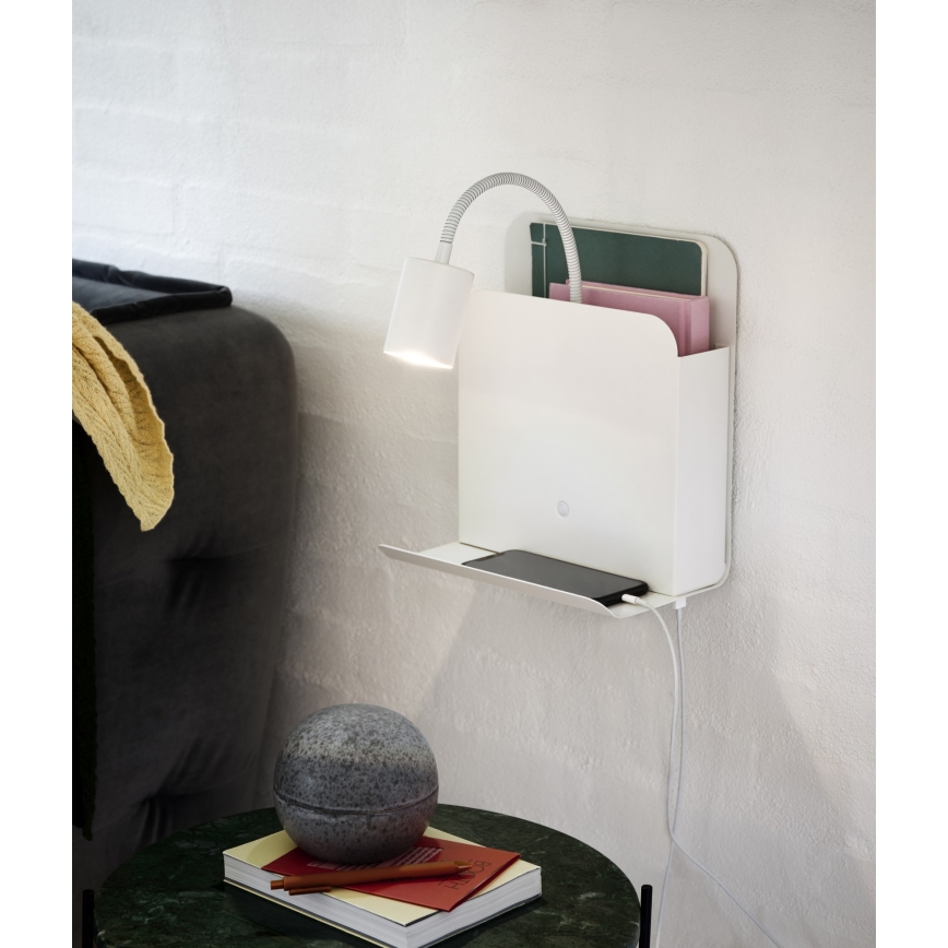Nordlux - Vægspot med en hylde og USB ROOMI 1xGU10/8W/230V hvid