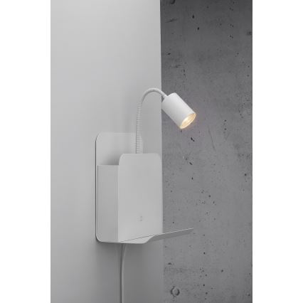 Nordlux - Vægspot med en hylde og USB ROOMI 1xGU10/8W/230V hvid