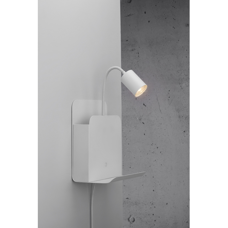 Nordlux - Vægspot med en hylde og USB ROOMI 1xGU10/8W/230V hvid