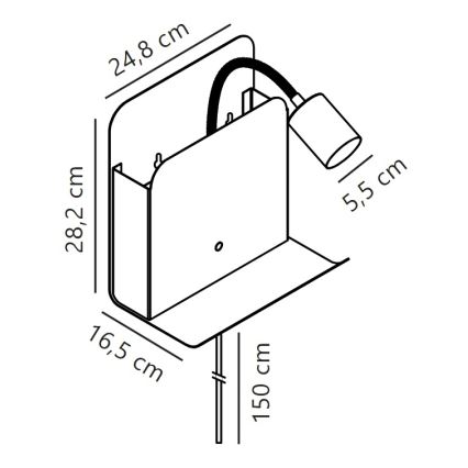 Nordlux - Vægspot med en hylde og USB ROOMI 1xGU10/8W/230V hvid