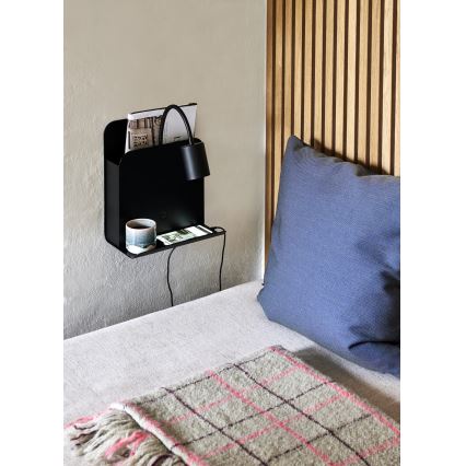 Nordlux - Vægspot med hylde og USB ROOMI 1xGU10/8W/230V sort