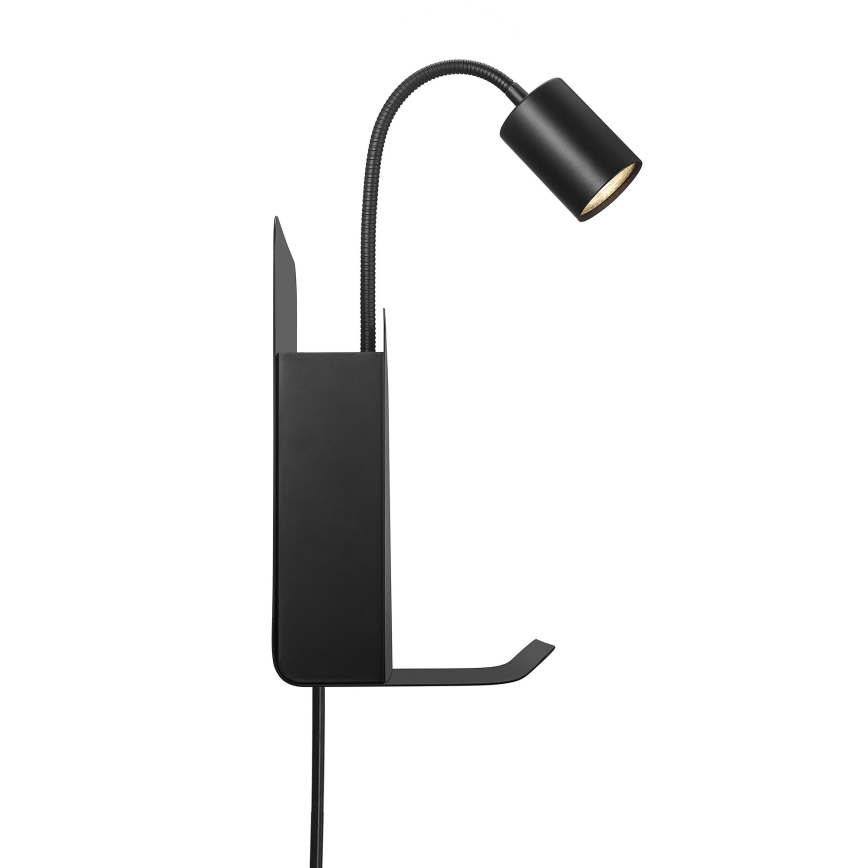Nordlux - Vægspot med hylde og USB ROOMI 1xGU10/8W/230V sort