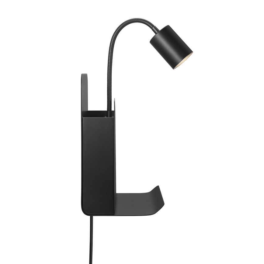 Nordlux - Vægspot med hylde og USB ROOMI 1xGU10/8W/230V sort