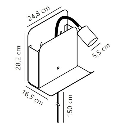 Nordlux - Vægspot med hylde og USB ROOMI 1xGU10/8W/230V sort