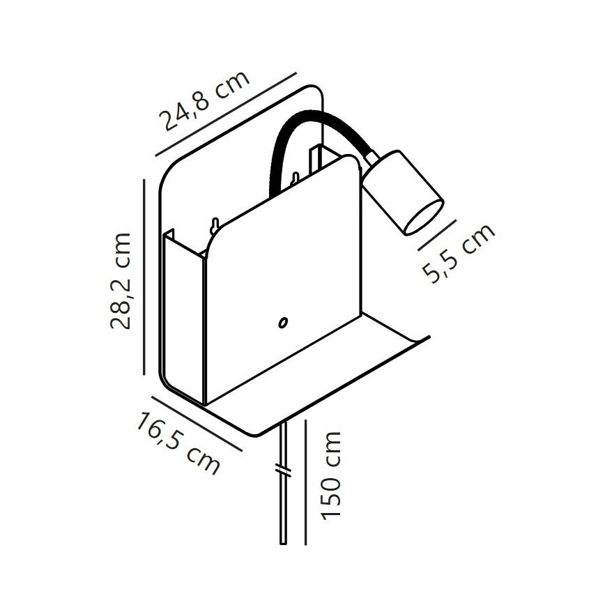 Nordlux - Vægspot med hylde og USB ROOMI 1xGU10/8W/230V sort