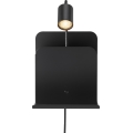 Nordlux - Væglampe med spotlight, hylde og USB ROOMI 1xGU10/8W/230V sort