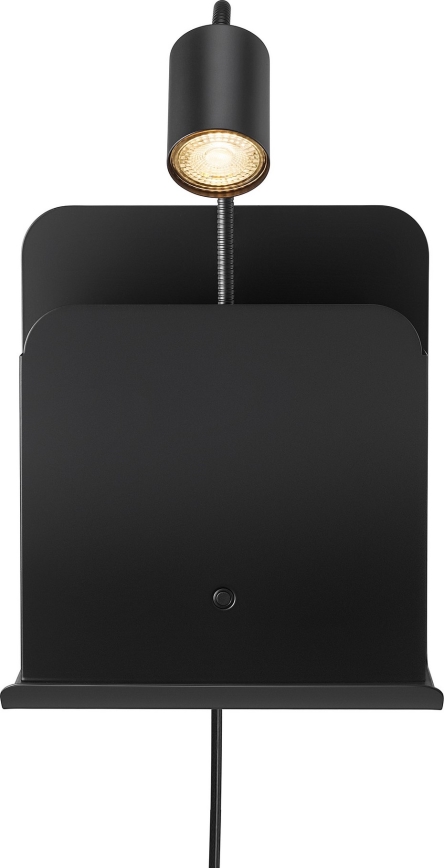 Nordlux - Væglampe med spotlight, hylde og USB ROOMI 1xGU10/8W/230V sort